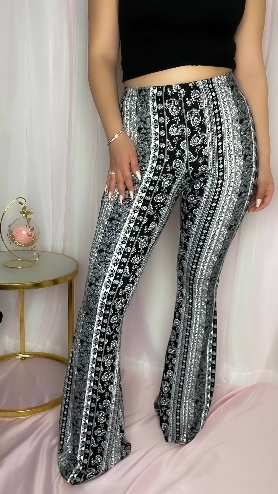 Briana Bell Bottoms (BLACK/WHITE)