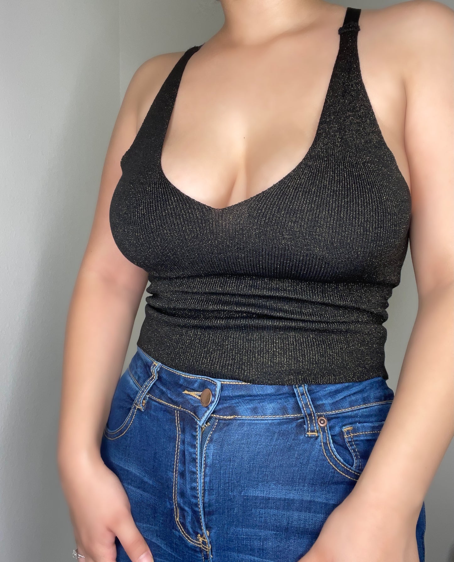 Lace Me Up Knit Top (METALLIC BLACK)