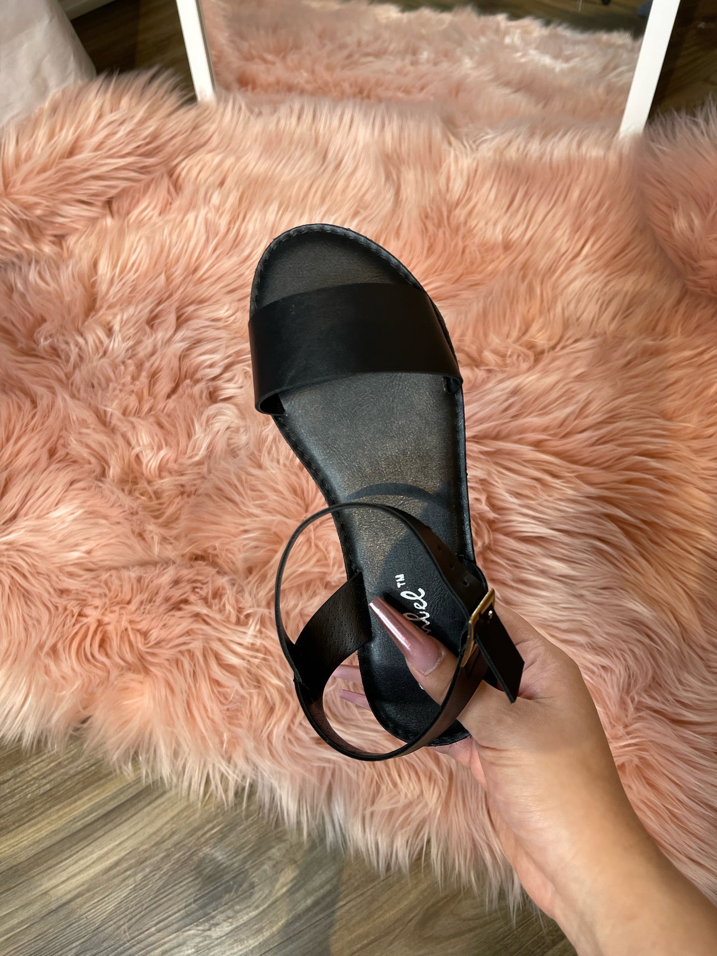 Ankle Strap Flat Sandal (BLACK)