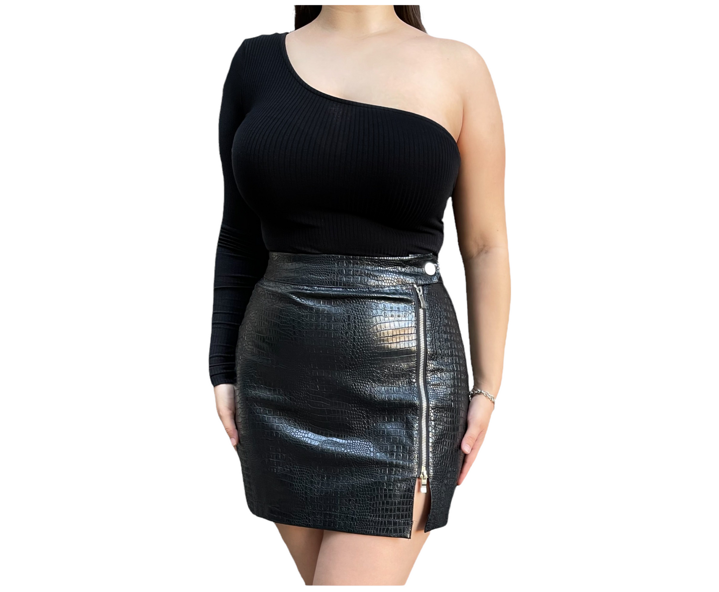 Croc Zippered leather Mini Skirt