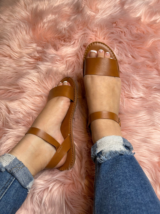 Ankle Strap Flat Sandal (CARAMEL)