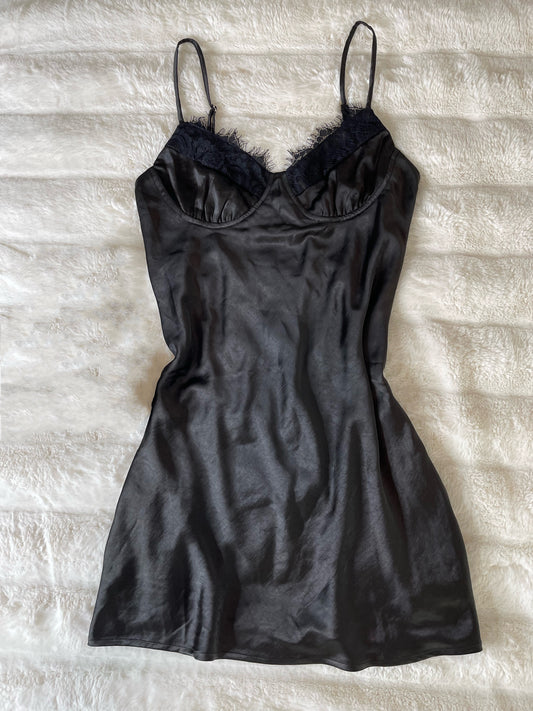 Tiffany Satin Lace Mini Dress (BLACK)