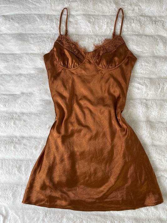 Tiffany Satin Lace Mini Dress (COPPER)